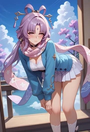 star rail,fu xuan,spring,student uniform,cardigan  - AI generated anime art